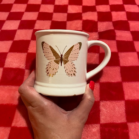 Cream, gold and pink butterfly coffee mug - Picture 1 of 6